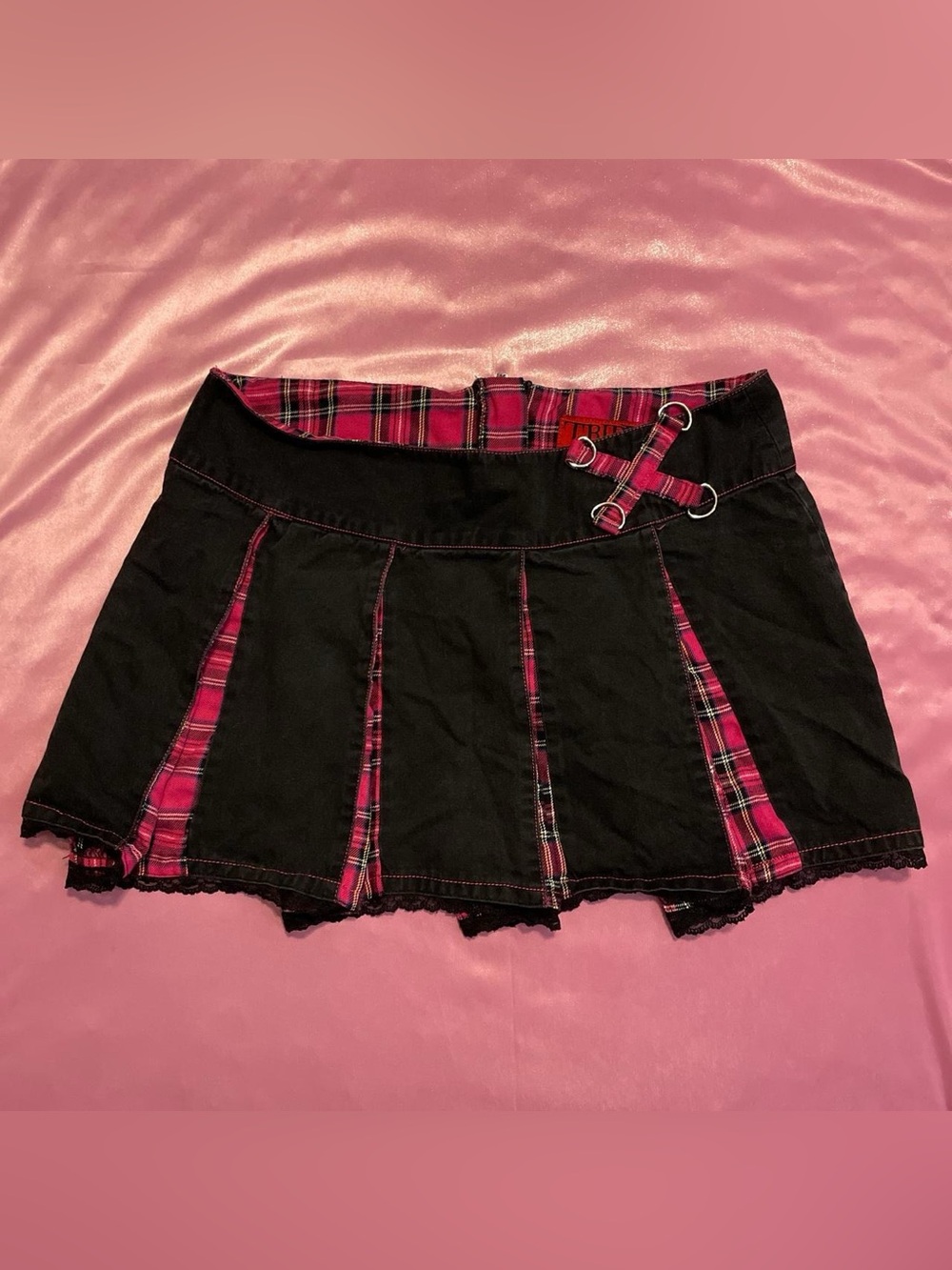 vintage y2k Tripp NYC black + pink plaid mini skirt